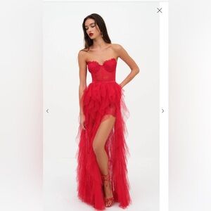 NWT For Love and Lemons bustier gown in red, size XS